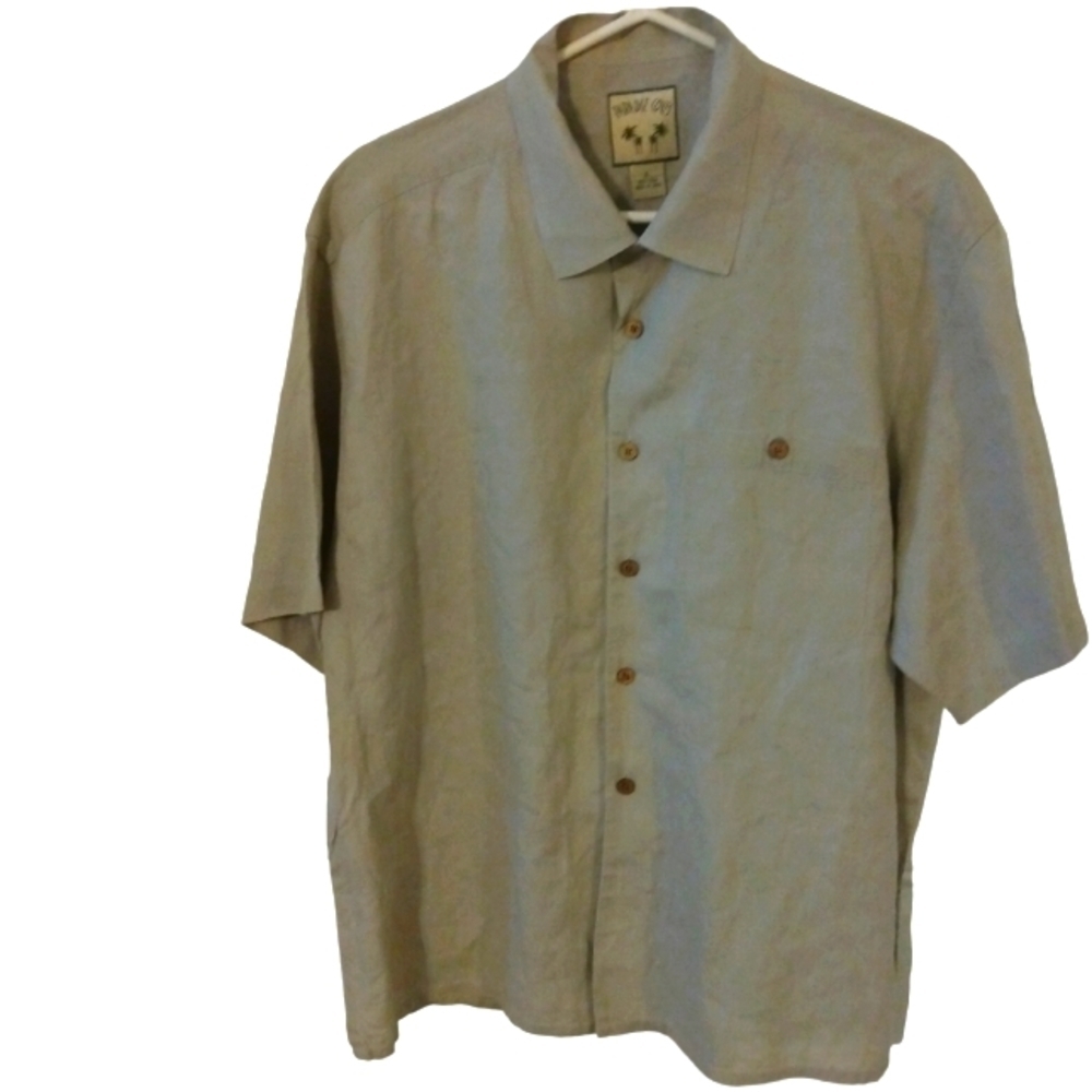 100% Linen Tropical Shirt Paradise Coves Short Sleeved Beachy Casual Sz. XL